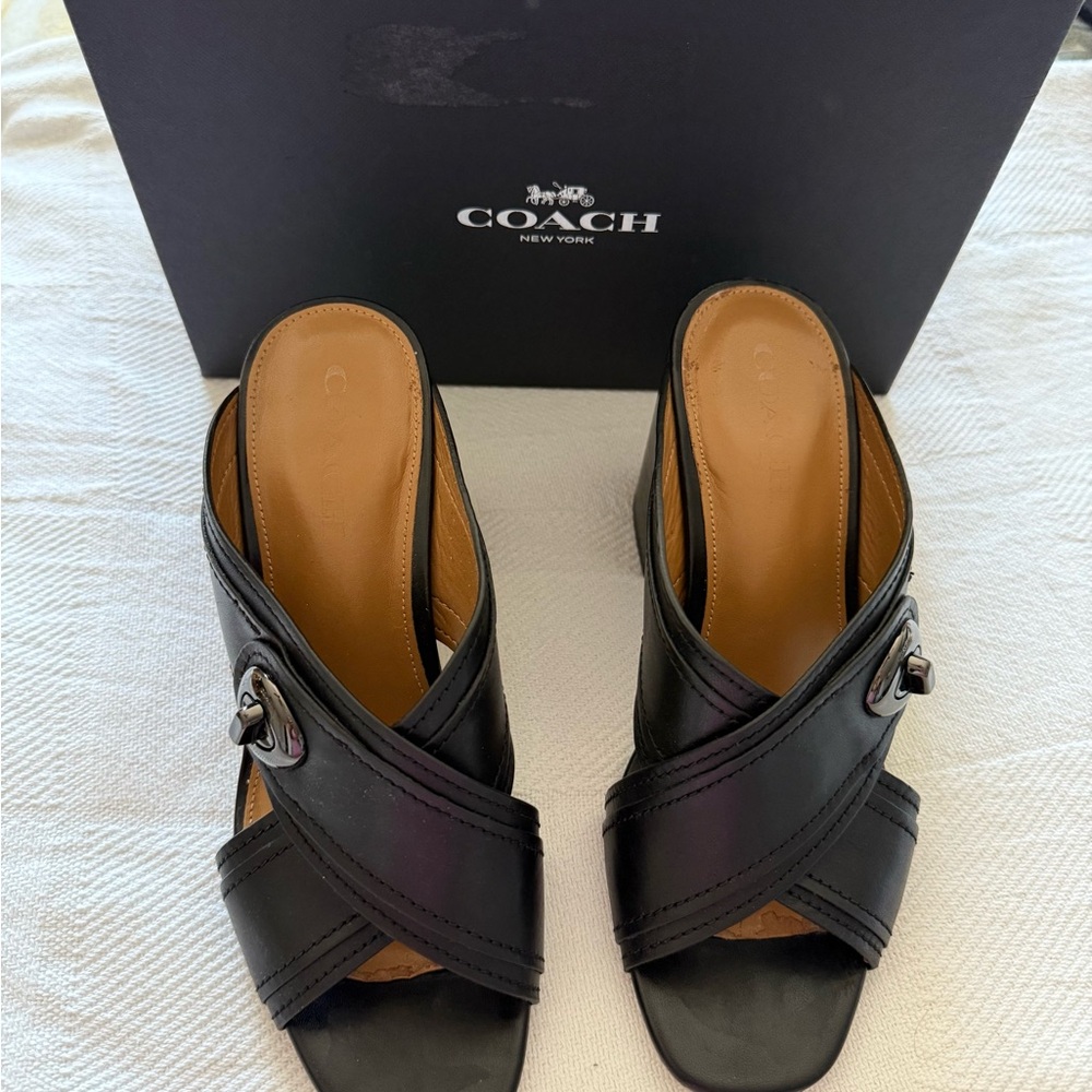 Coach Black Leather Women's Mules